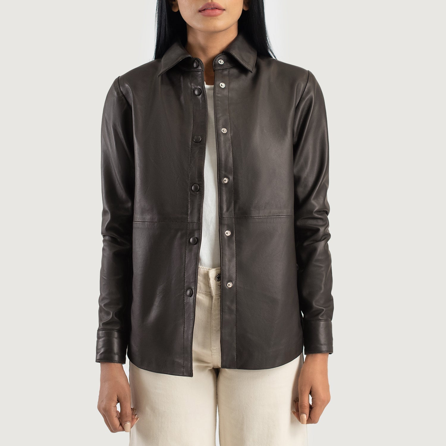 Zenith Brown Leather Shirt Jacket by Dash Racegear - women Jacket view 1