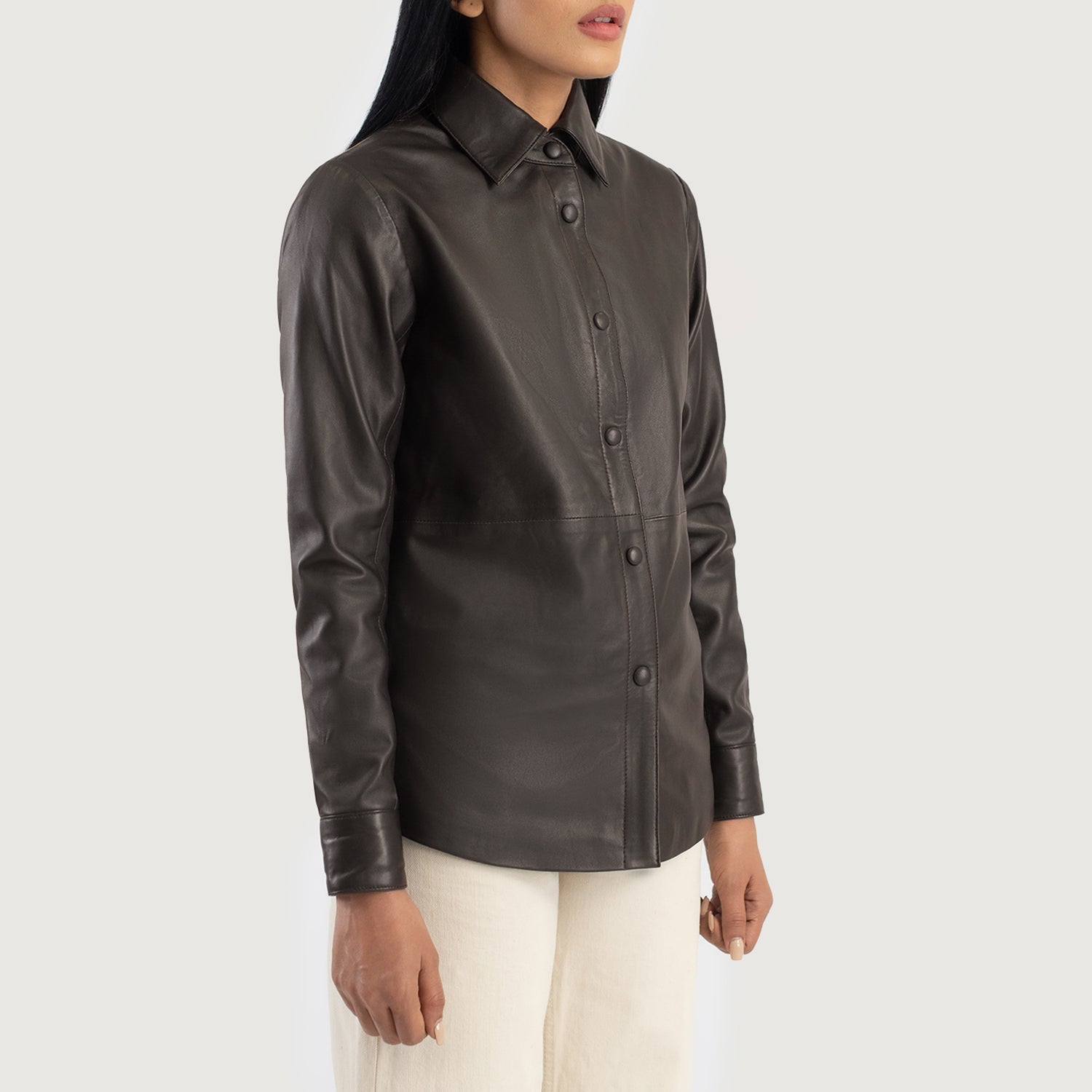 Zenith Brown Leather Shirt Jacket by Dash Racegear - women Jacket view 2