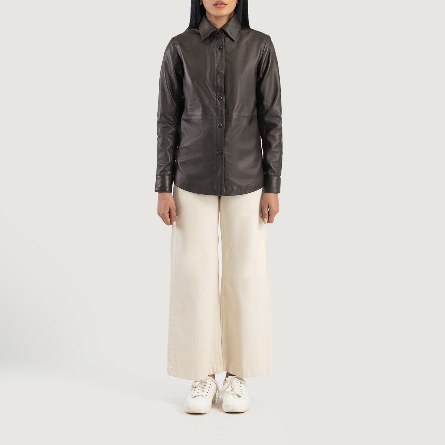 Zenith Brown Leather Shirt Jacket by Dash Racegear - women Jacket view 3