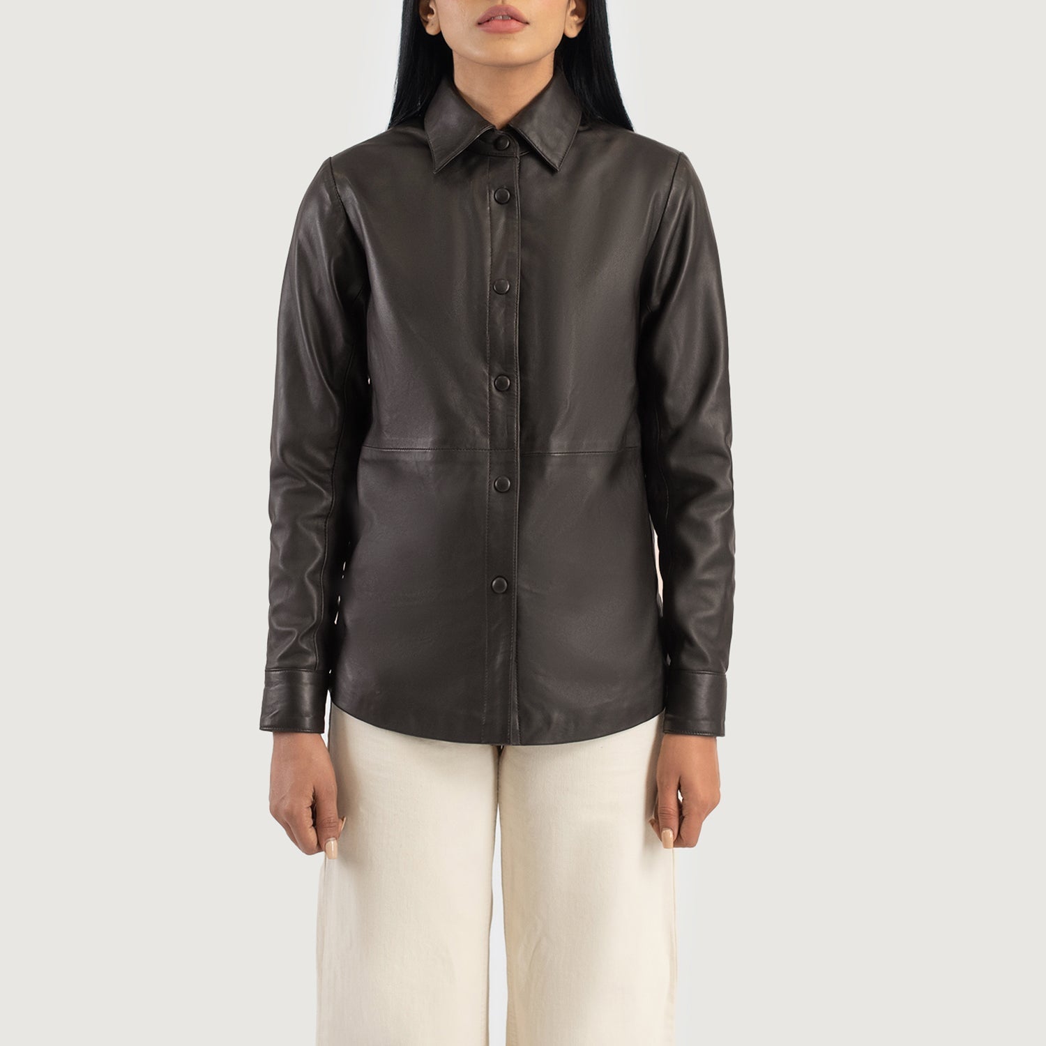 Zenith Brown Leather Shirt Jacket by Dash Racegear - women Jacket view 4