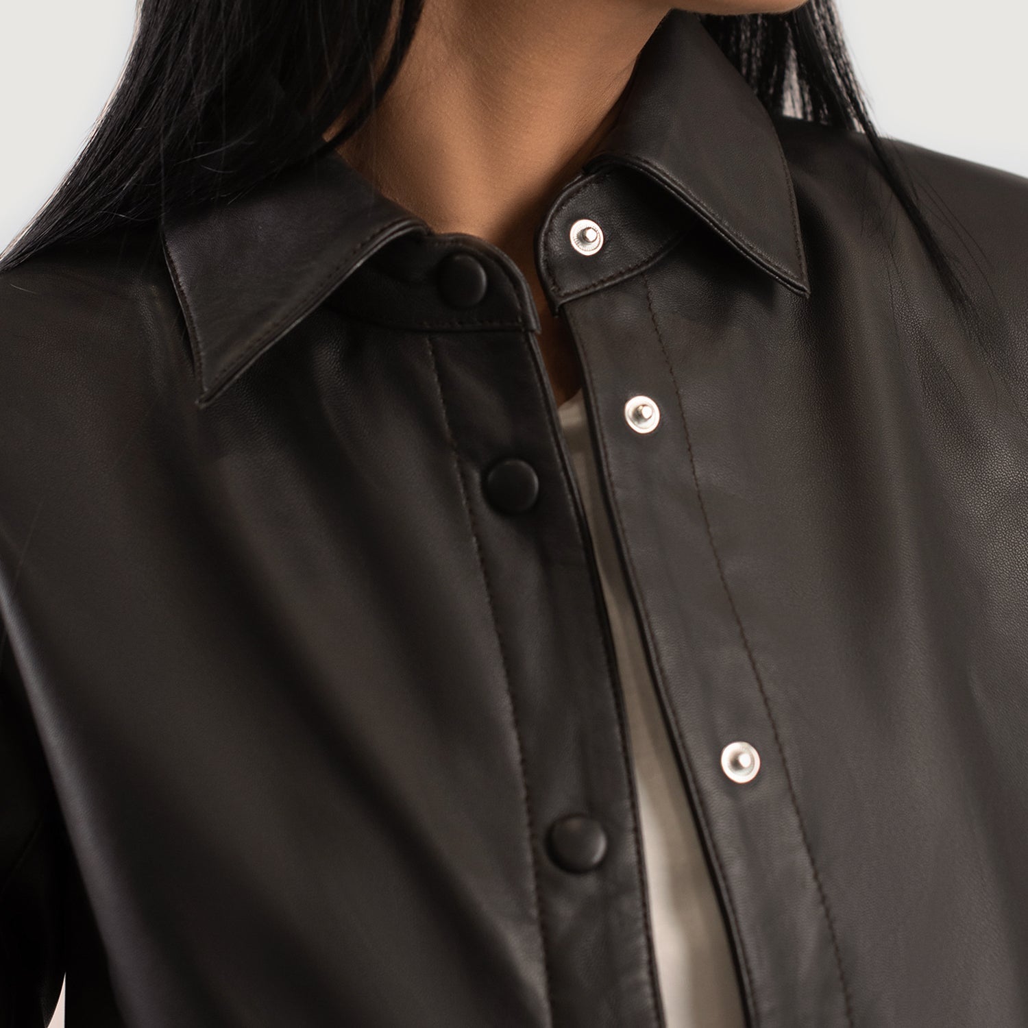 Zenith Brown Leather Shirt Jacket by Dash Racegear - women Jacket view 6
