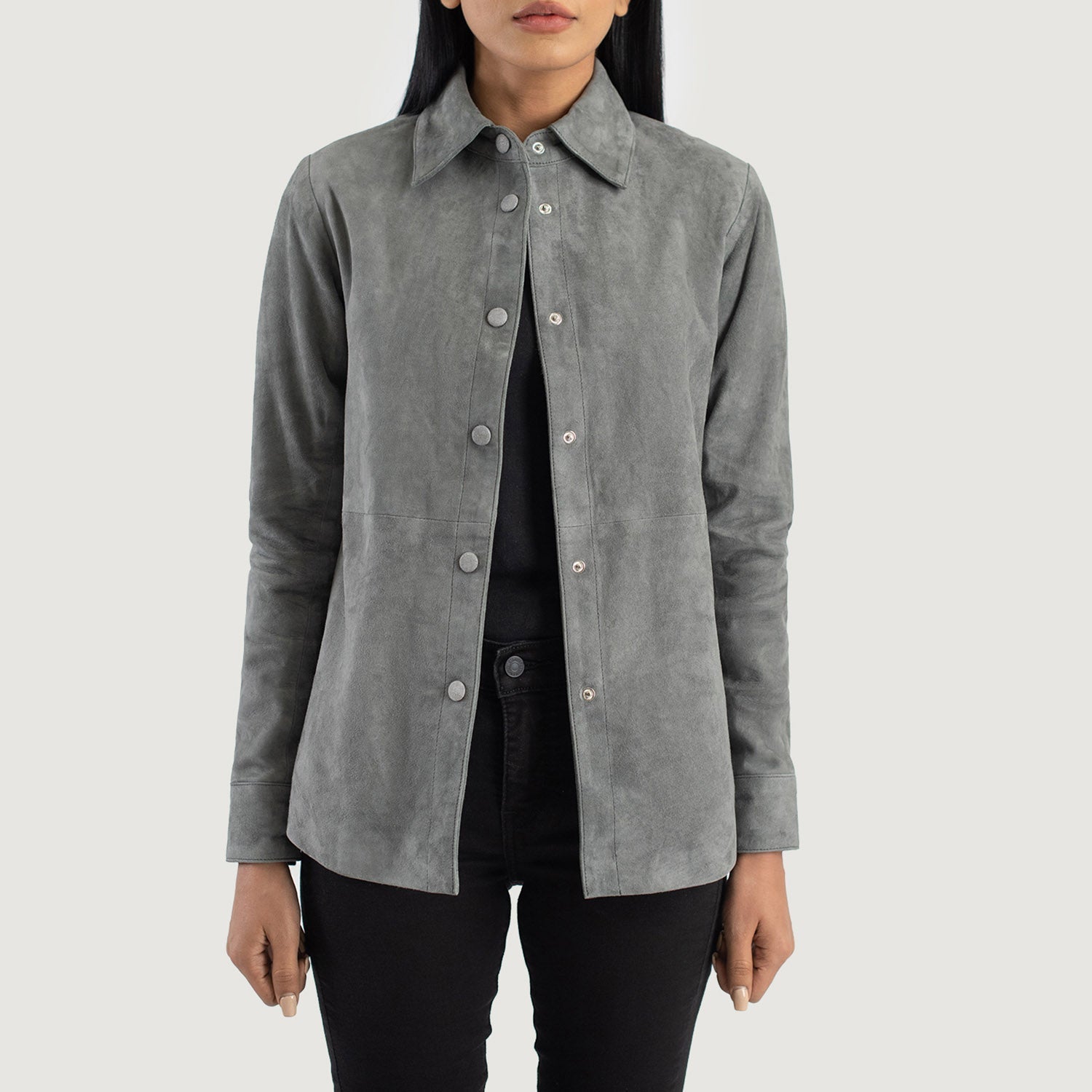 Zenith Grey Suede Leather Shirt Jacket by Dash Racegear - women Jacket view 1