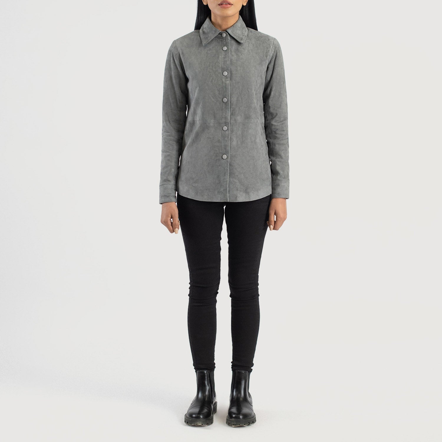 Zenith Grey Suede Leather Shirt Jacket by Dash Racegear - women Jacket view 3