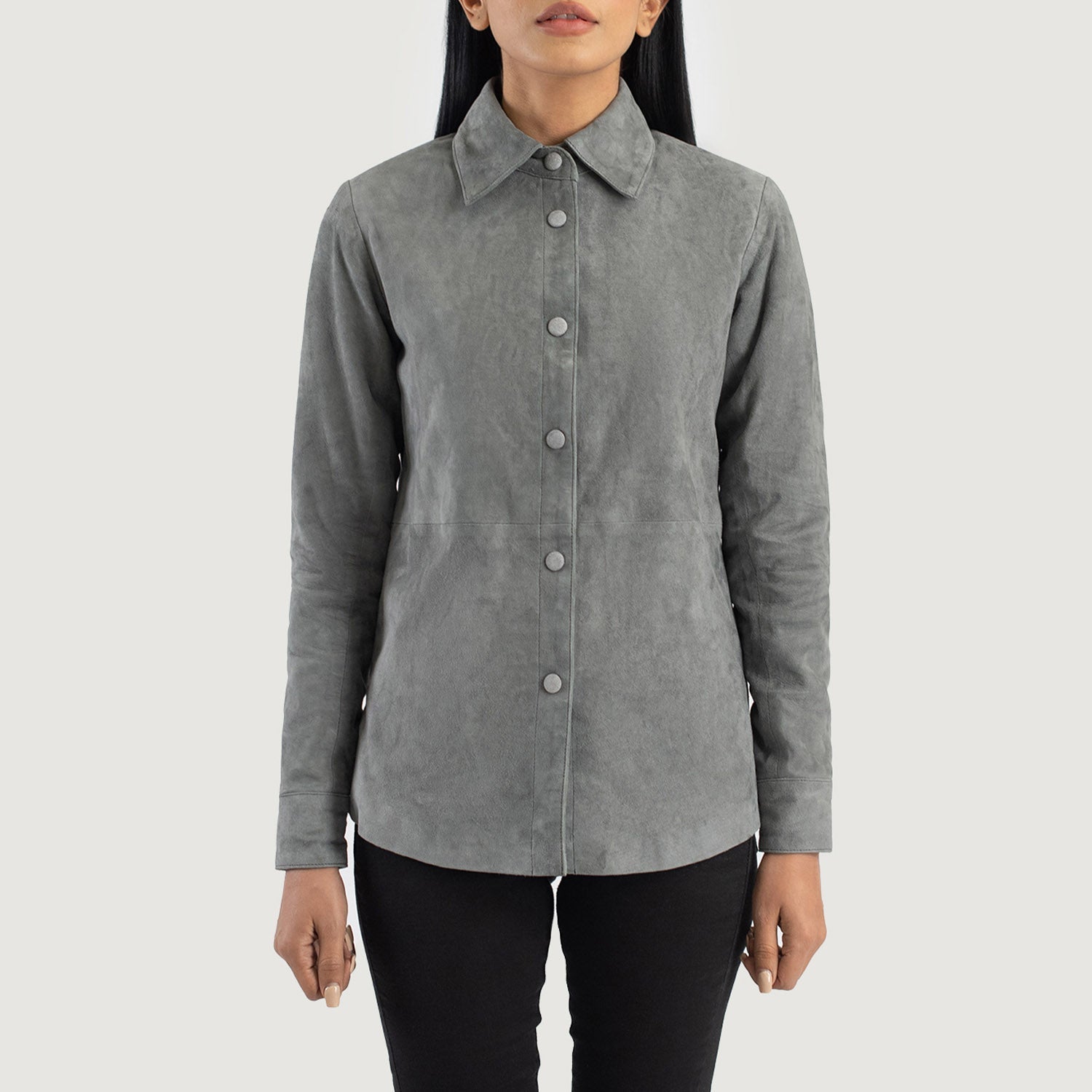 Zenith Grey Suede Leather Shirt Jacket by Dash Racegear - women Jacket view 4