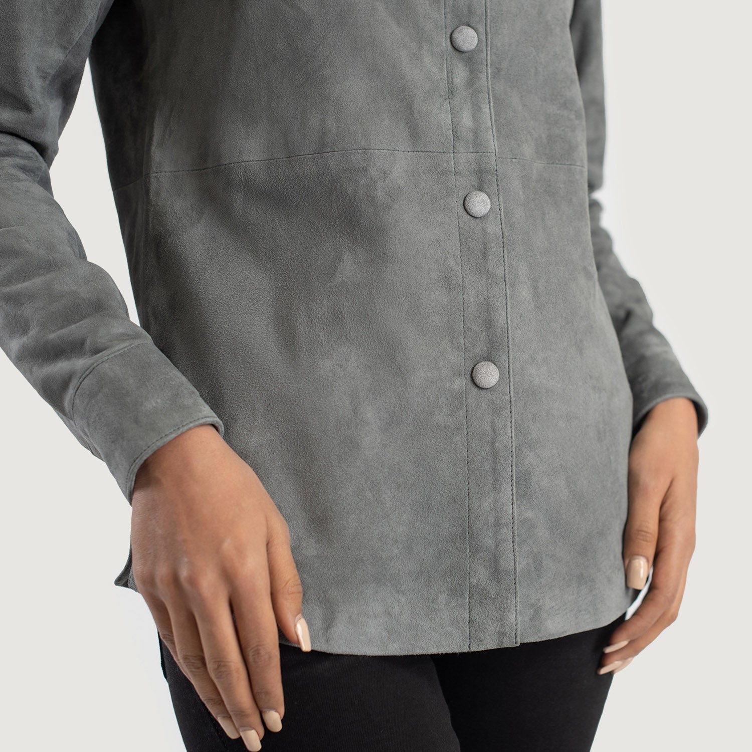 Zenith Grey Suede Leather Shirt Jacket by Dash Racegear - women Jacket view 6