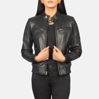 Zenna Black Leather Bomber Jacket by Dash Racegear - women Jacket view 1