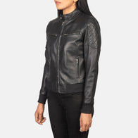 Zenna Black Leather Bomber Jacket by Dash Racegear - women Jacket view 2