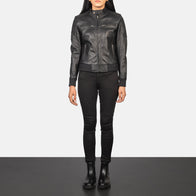 Zenna Black Leather Bomber Jacket by Dash Racegear - women Jacket view 3