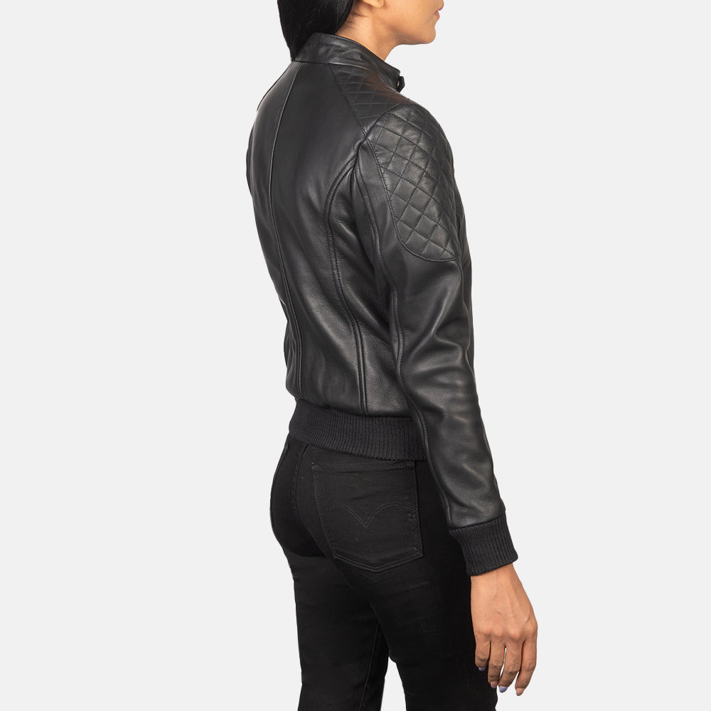 Zenna Black Leather Bomber Jacket by Dash Racegear - women Jacket view 5