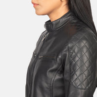 Zenna Black Leather Bomber Jacket by Dash Racegear - women Jacket view 6