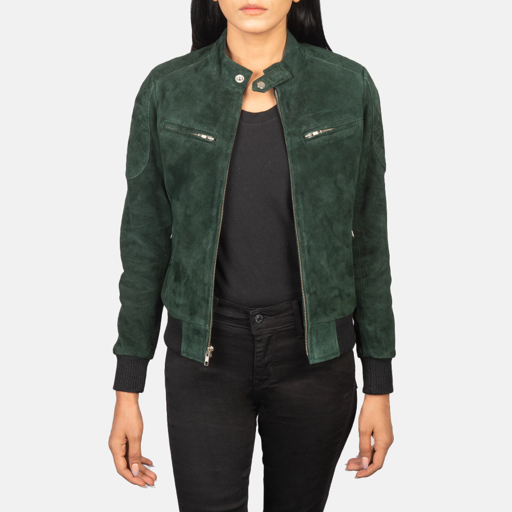 Zenna Green Suede Bomber Jacket by Dash Racegear - women Jacket view 1