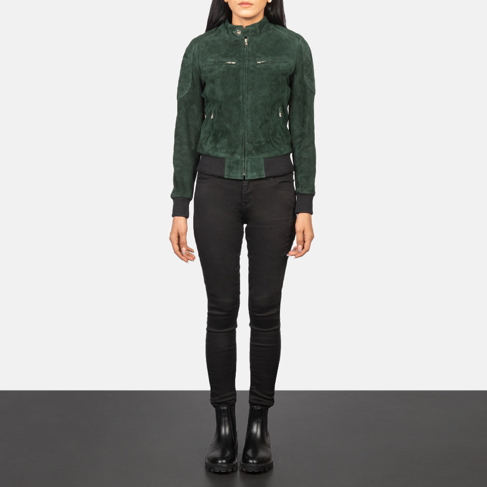 Zenna Green Suede Bomber Jacket by Dash Racegear - women Jacket view 3