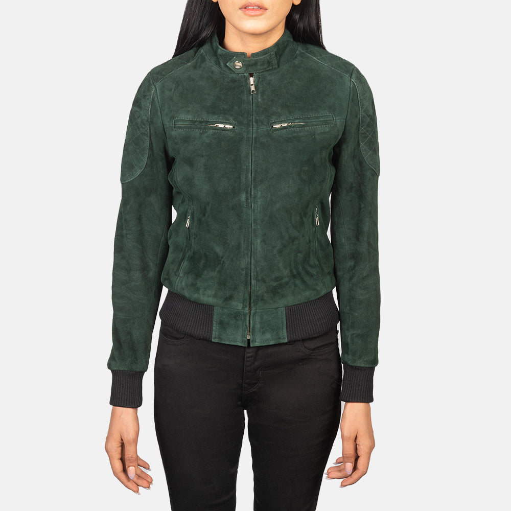 Zenna Green Suede Bomber Jacket by Dash Racegear - women Jacket view 4