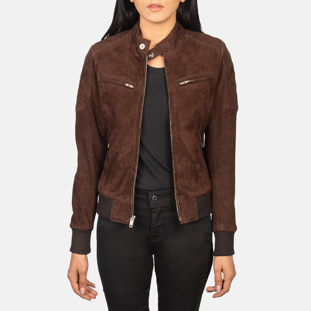 Zenna Mocha Suede Bomber Jacket by Dash Racegear - women Jacket view 1