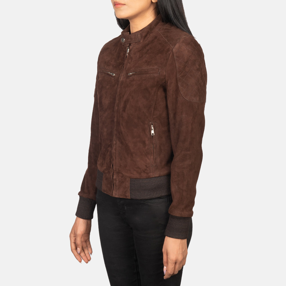 Zenna Mocha Suede Bomber Jacket by Dash Racegear - women Jacket view 2