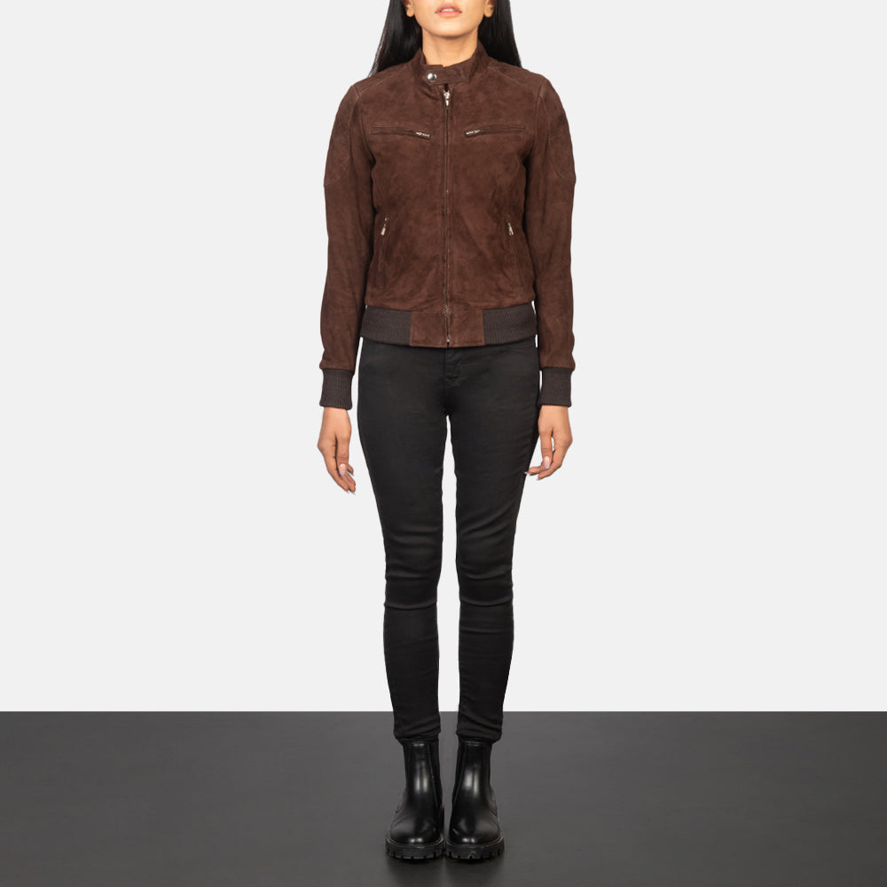 Zenna Mocha Suede Bomber Jacket by Dash Racegear - women Jacket view 3