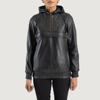 Zest Black Hooded Leather Pullover Jacket by Dash Racegear - women Jacket view 1