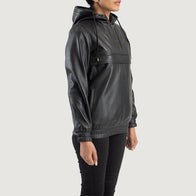 Zest Black Hooded Leather Pullover Jacket by Dash Racegear - women Jacket view 2