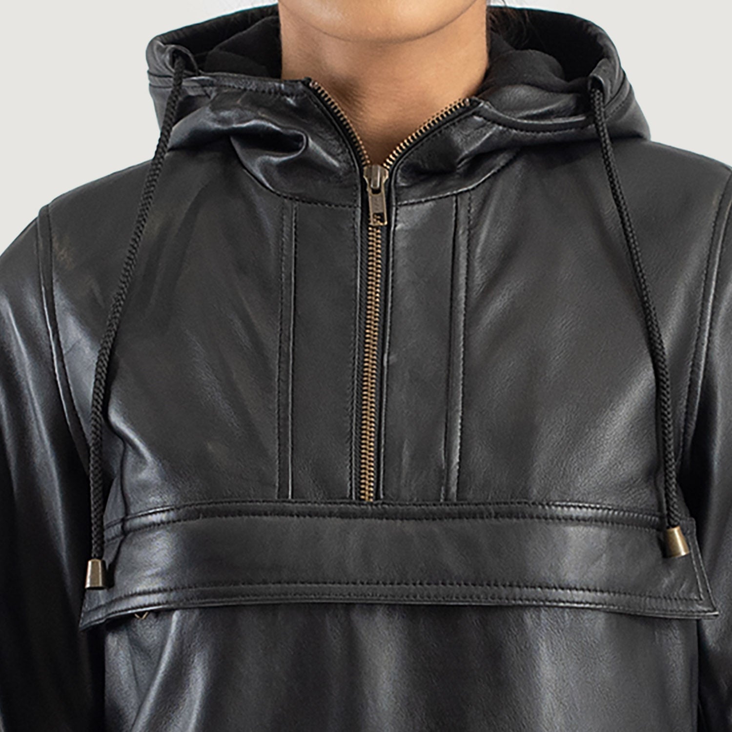 Zest Black Hooded Leather Pullover Jacket by Dash Racegear - women Jacket view 6