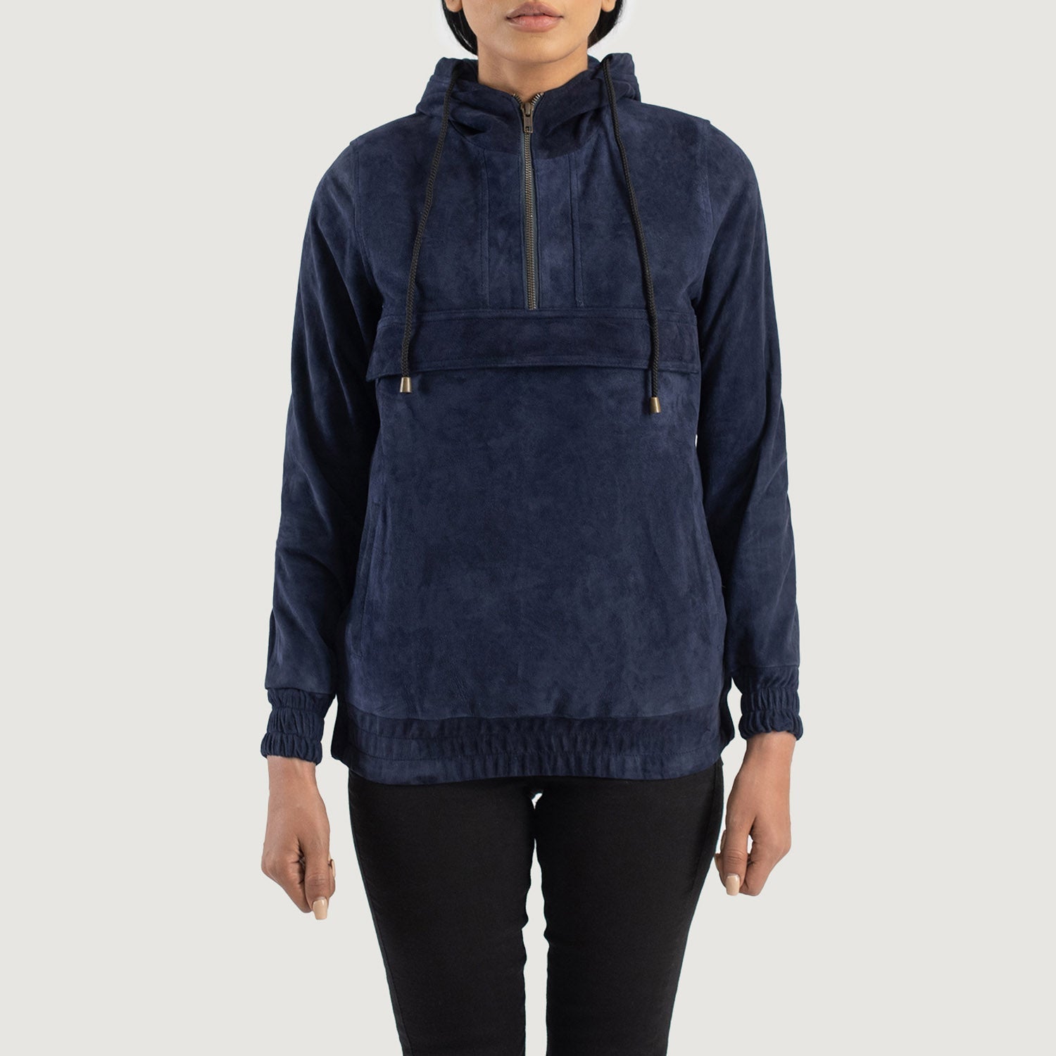 Zest Blue Hooded Suede Pullover Jacket by Dash Racegear - women Jacket view 1