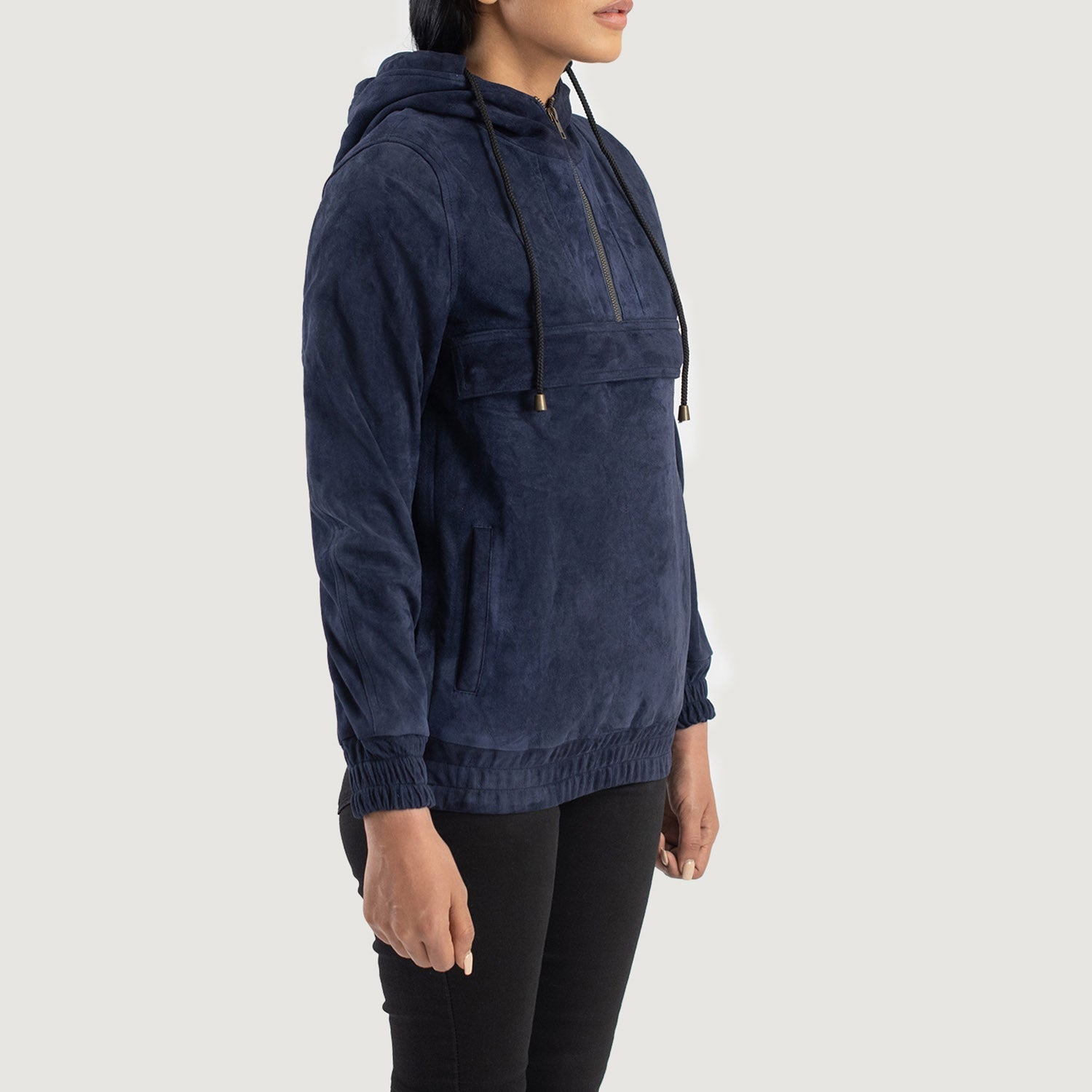 Zest Blue Hooded Suede Pullover Jacket by Dash Racegear - women Jacket view 2