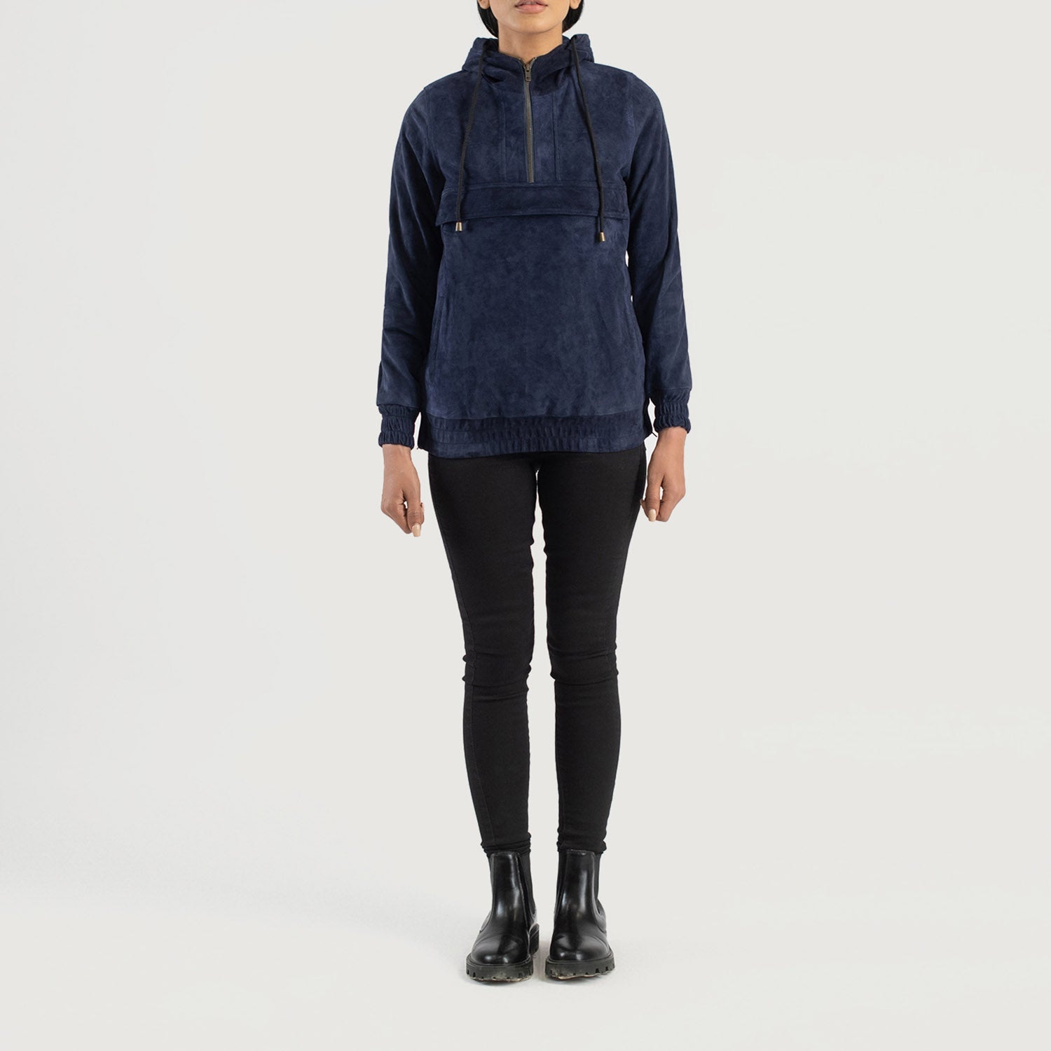 Zest Blue Hooded Suede Pullover Jacket by Dash Racegear - women Jacket view 3