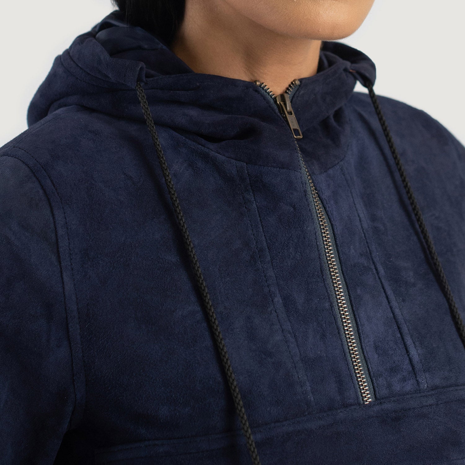 Zest Blue Hooded Suede Pullover Jacket by Dash Racegear - women Jacket view 4