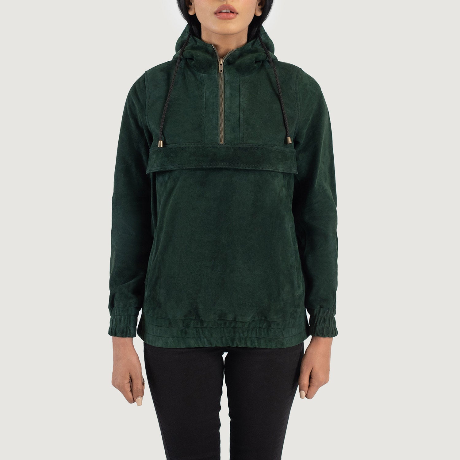 Zest Green Hooded Suede Pullover Jacket by Dash Racegear - women Jacket view 1