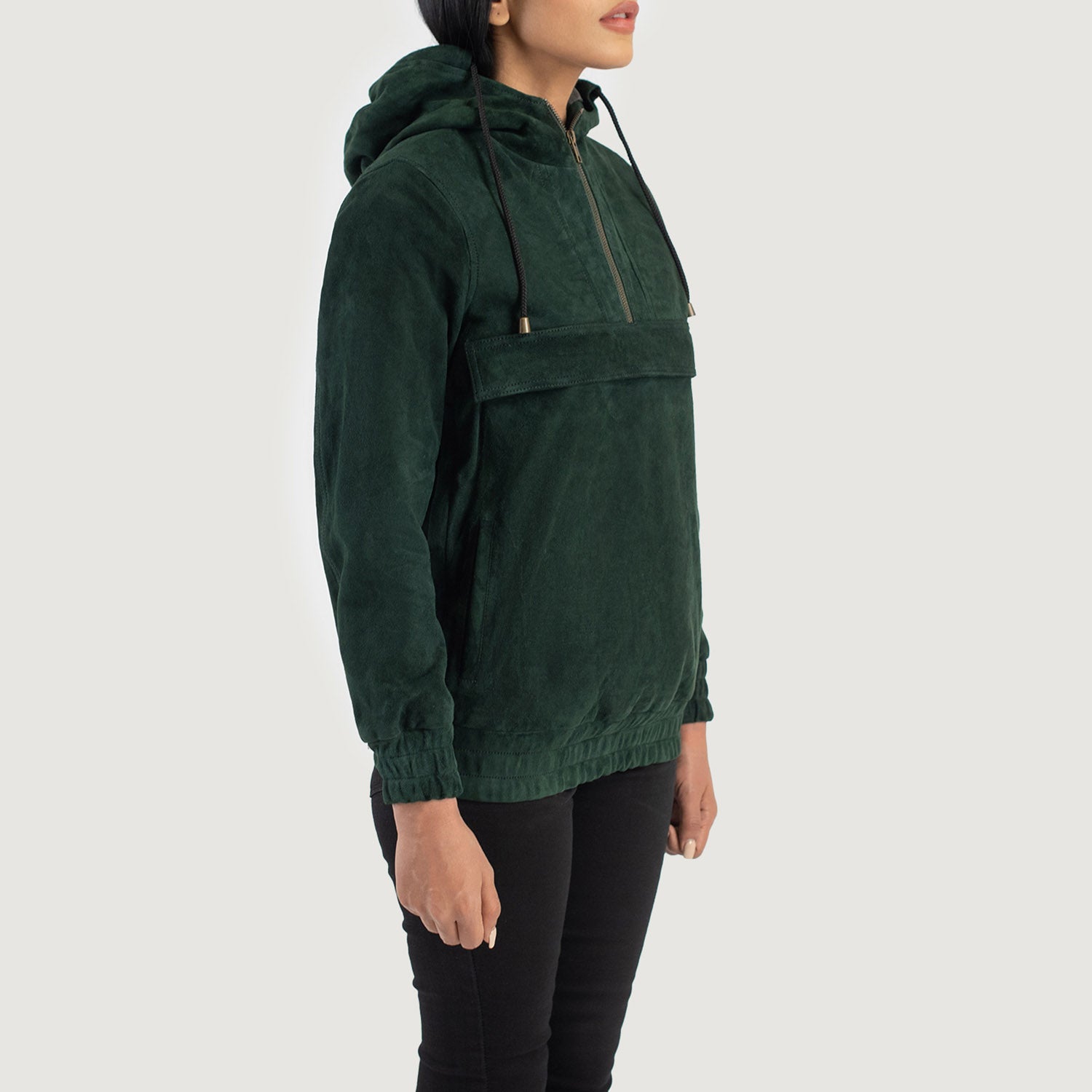 Zest Green Hooded Suede Pullover Jacket by Dash Racegear - women Jacket view 2