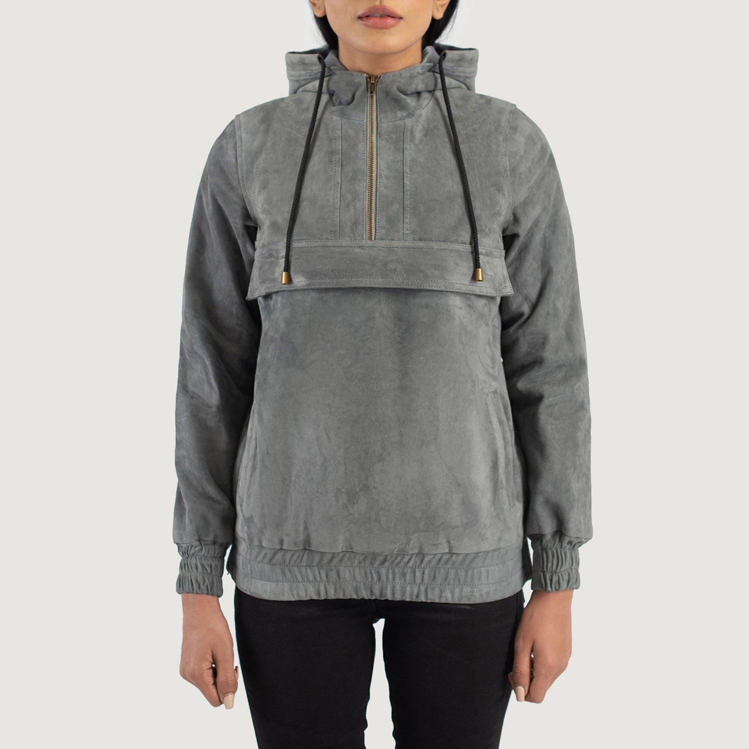 Zest Grey Hooded Suede Pullover Jacket by Dash Racegear - women Jacket view 1