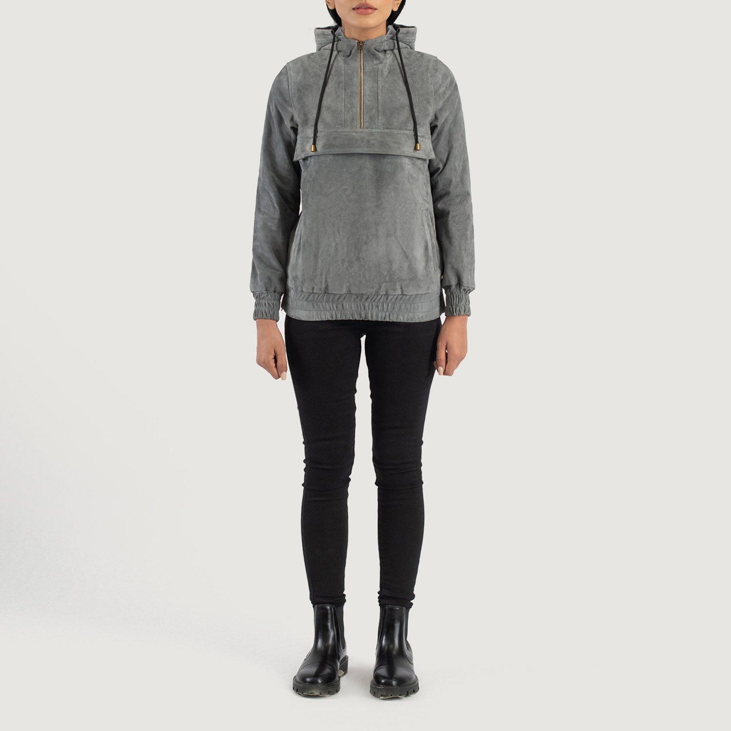 Zest Grey Hooded Suede Pullover Jacket by Dash Racegear - women Jacket view 3