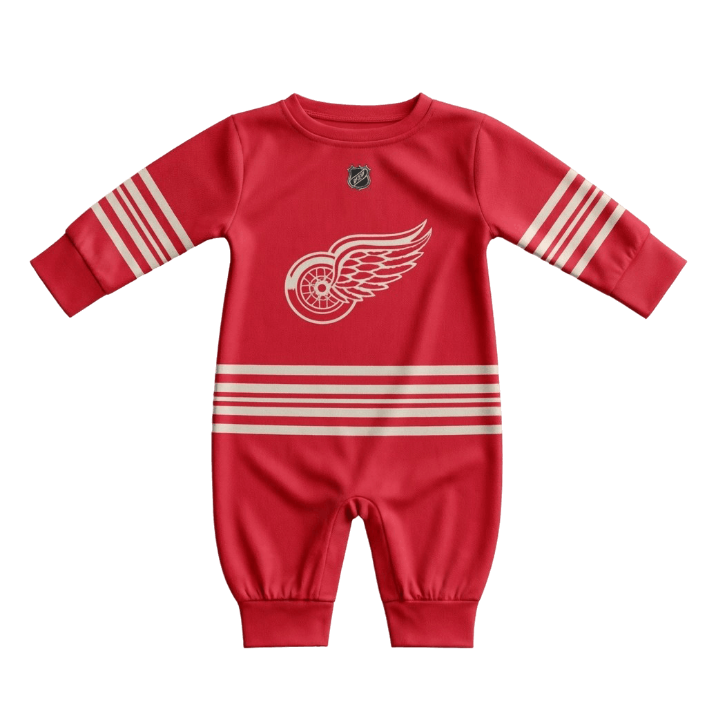 Detroit Red Wings - Hockey Baby Onesie Jumpsuit front view baby onesie by Dash Racegear
