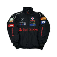 Mercedes Santander F1 Vintage Black Racing Jacket – Retro GP Edition | DASH RACEGEAR