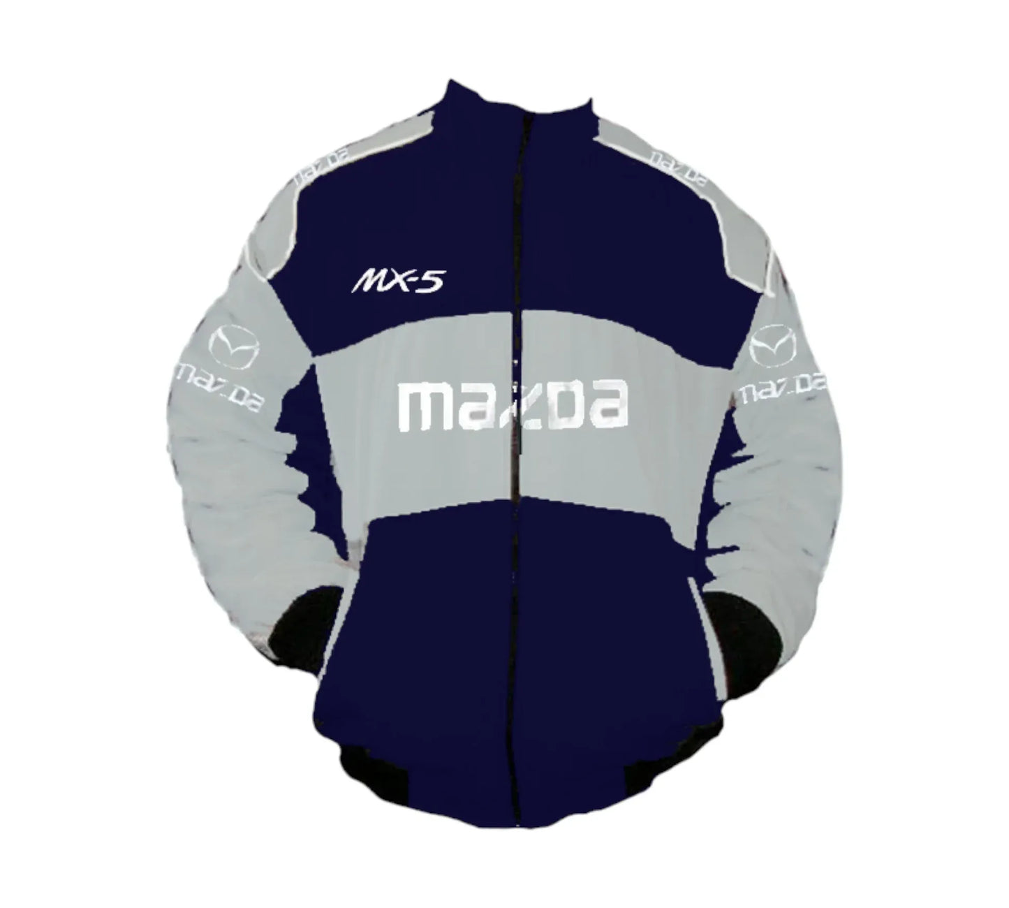 Mazda MX-5 Miata Light Gray Dark Blue Vintage Racing Jacket | DASH RACEGEAR