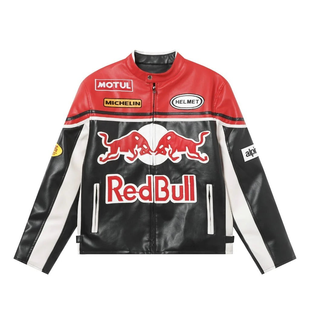 Red Bull Racing Vintage Leather Jacket – Classic Motorsport Edition | DASH RACEGEAR