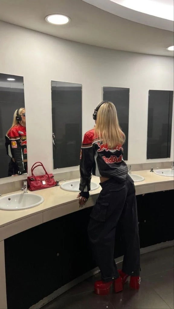 Red Bull Racing Vintage Leather Jacket – Classic Motorsport Edition | DASH RACEGEAR