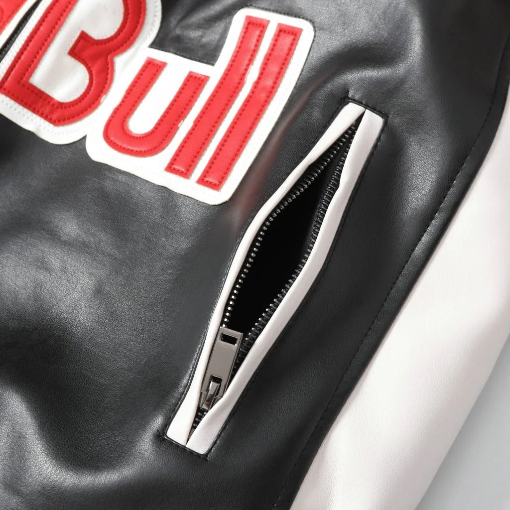 Red Bull Racing Vintage Leather Jacket – Classic Motorsport Edition | DASH RACEGEAR