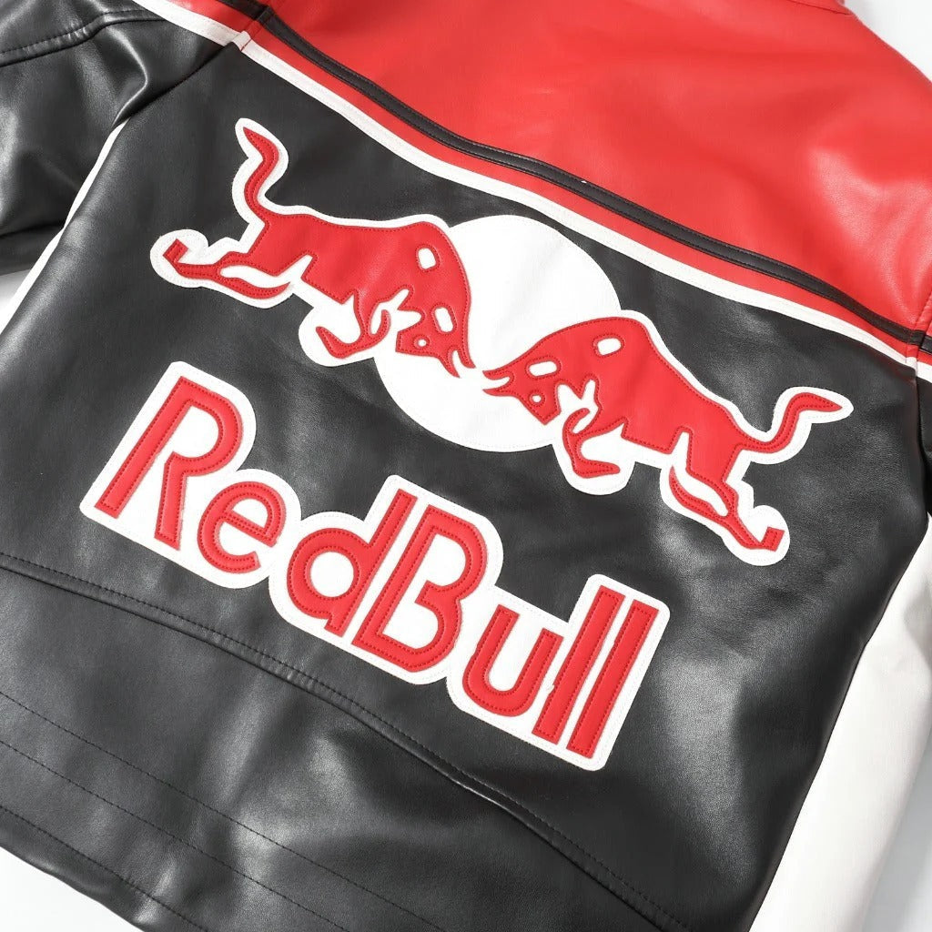Red Bull Racing Vintage Leather Jacket – Classic Motorsport Edition | DASH RACEGEAR