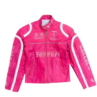 Pink Ferrari Vintage Racing Leather Jacket – Premium F1 Edition | DASH RACEGEAR