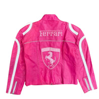 Pink Ferrari Vintage Racing Leather Jacket – Premium F1 Edition | DASH RACEGEAR