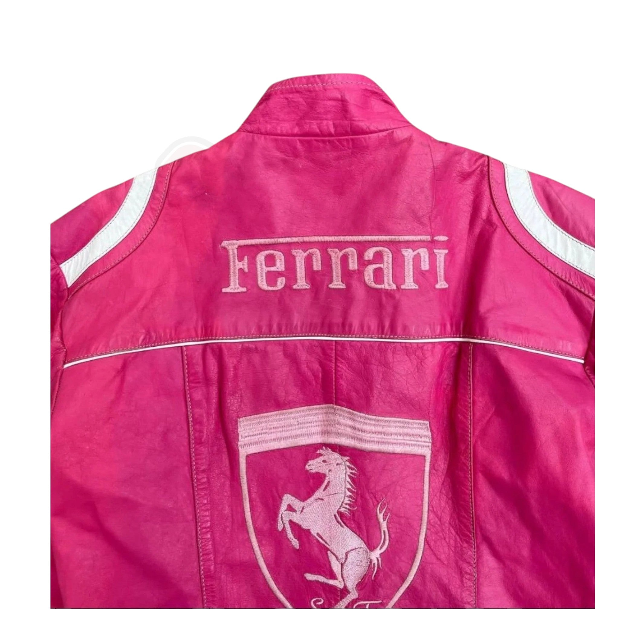 Pink Ferrari Vintage Racing Leather Jacket – Premium F1 Edition | DASH RACEGEAR