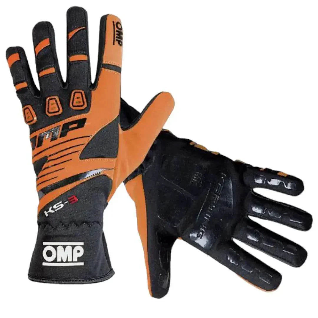 OMP KS-3 Kart Gloves - Black / Fluro Orange, Small | DASH RACEGEAR