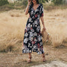 Floral Summer Beach Dress With V Neck Elastic Waist Dresses For Women - Dash Racegear Store