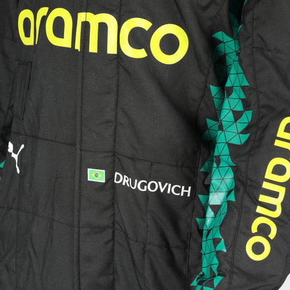  FIA and Puma collar label on Felipe Drugovich’s 2025 Aston Martin F1 race suit – Dash Racegear.