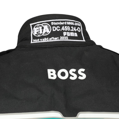 Front view of Felipe Drugovich’s black 2025 Aston Martin Aramco F1 race suit – Dash Racegear.