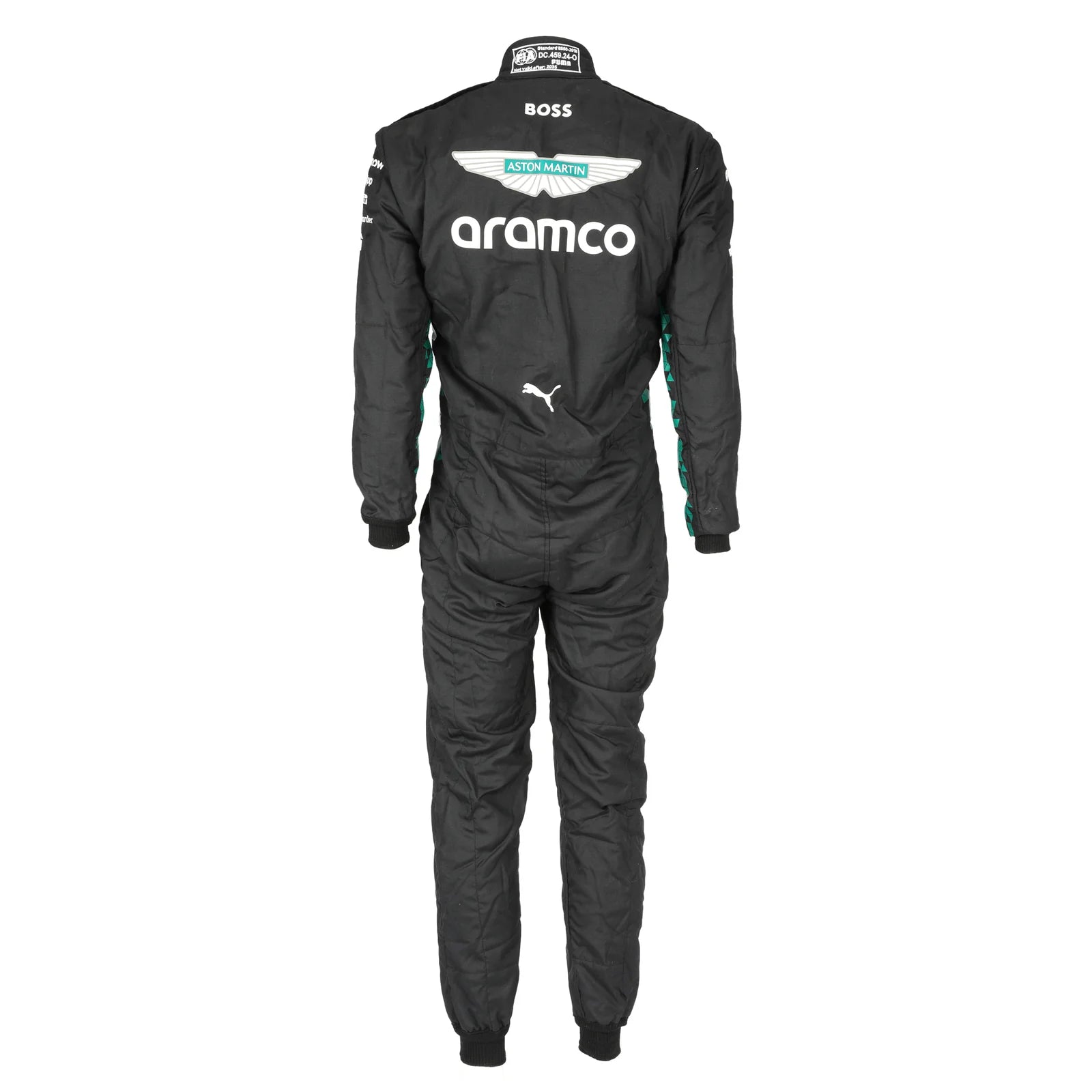 Aston Martin, Puma and sleeve sponsor details on Felipe Drugovich’s 2025 F1 race suit – Dash Racegear.