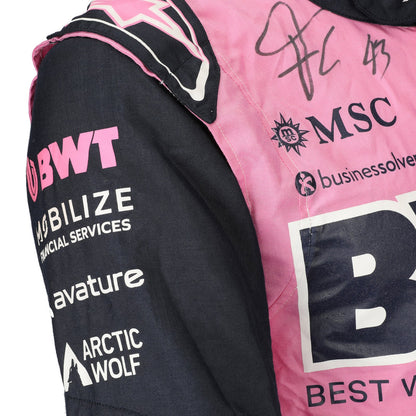 Franco Colapinto signature and sponsor logos on the 2026 BWT Alpine F1 race suit – Dash Racegear.