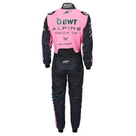 Back view of Franco Colapinto’s 2026 BWT Alpine F1 race suit in pink and navy – Dash Racegear.