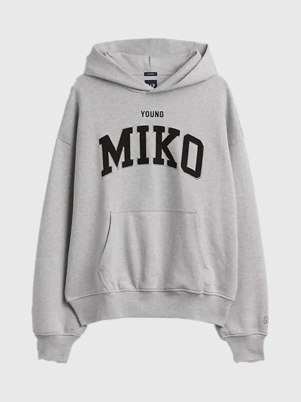 Young Miko Gap Hoodie Hoodie unisex front product view | Dash Racegear — Gap x Young Miko 2026 unisex grey fleece hoodie, cozy and great for casual daily wear.