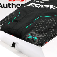 Sponsor logos on George Russell 2024 Mercedes F1-inspired race suit